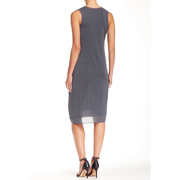 ❤️ Vince Grey Sheer Silk Double Layer Midi Dress - Picture 2 of 8
